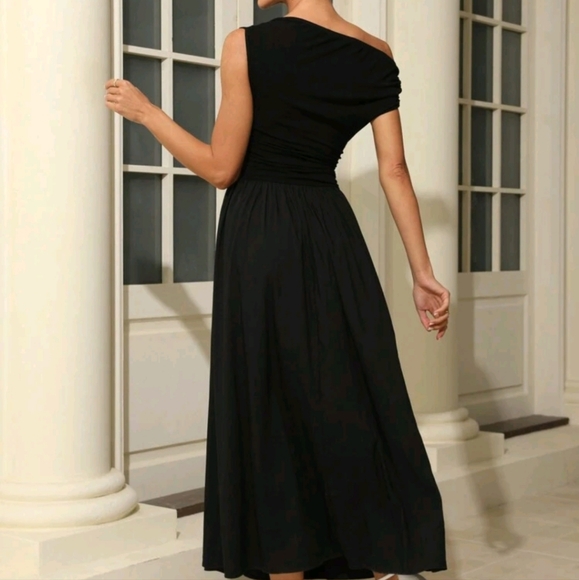 Asymmetrical One Shoulder Patchwork Draped Ruched A-Line Maxi Dress 130 - Picture 3 of 4